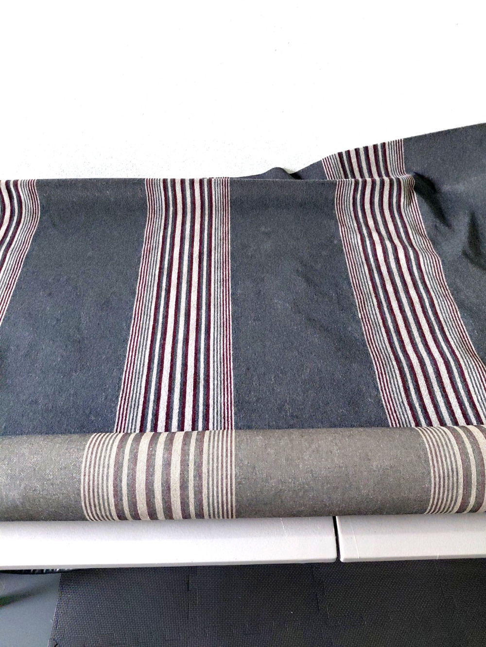 Velvet Upholstery Fabric Gray Stripe 2.5 Yards Heavy Vintage Maroon Preppy Bloke